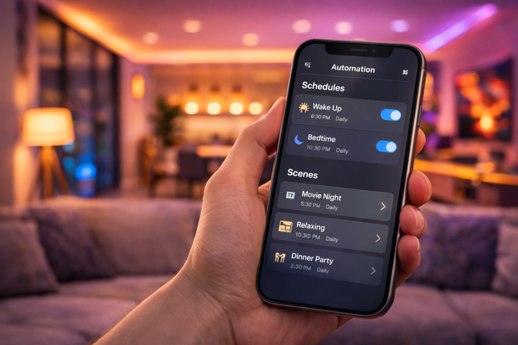 smart lighting automation app scheduling and scenes