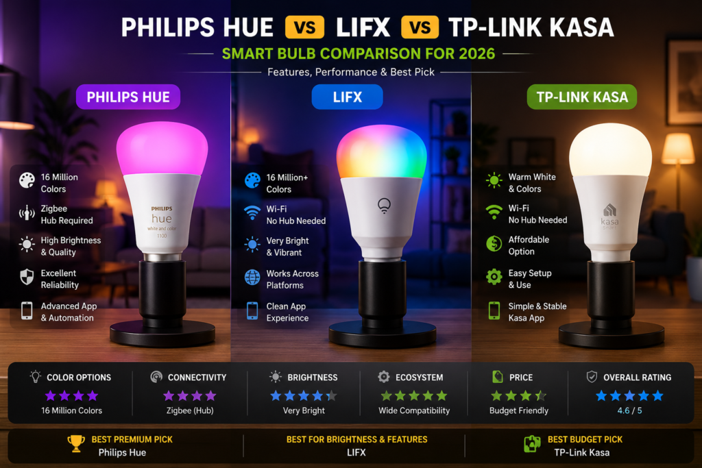 philips hue vs lifx vs tp link kasa smart light
